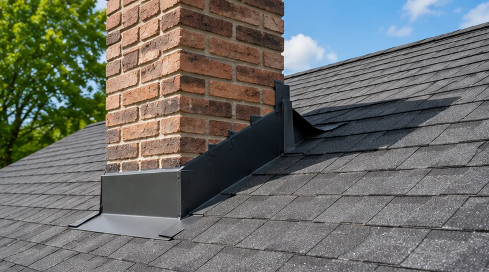 Dented metal flashing and vents from hail on a Hutchinson roof