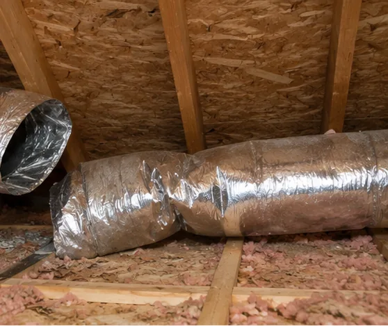 Insulated flexible HVAC ductwork running through attic