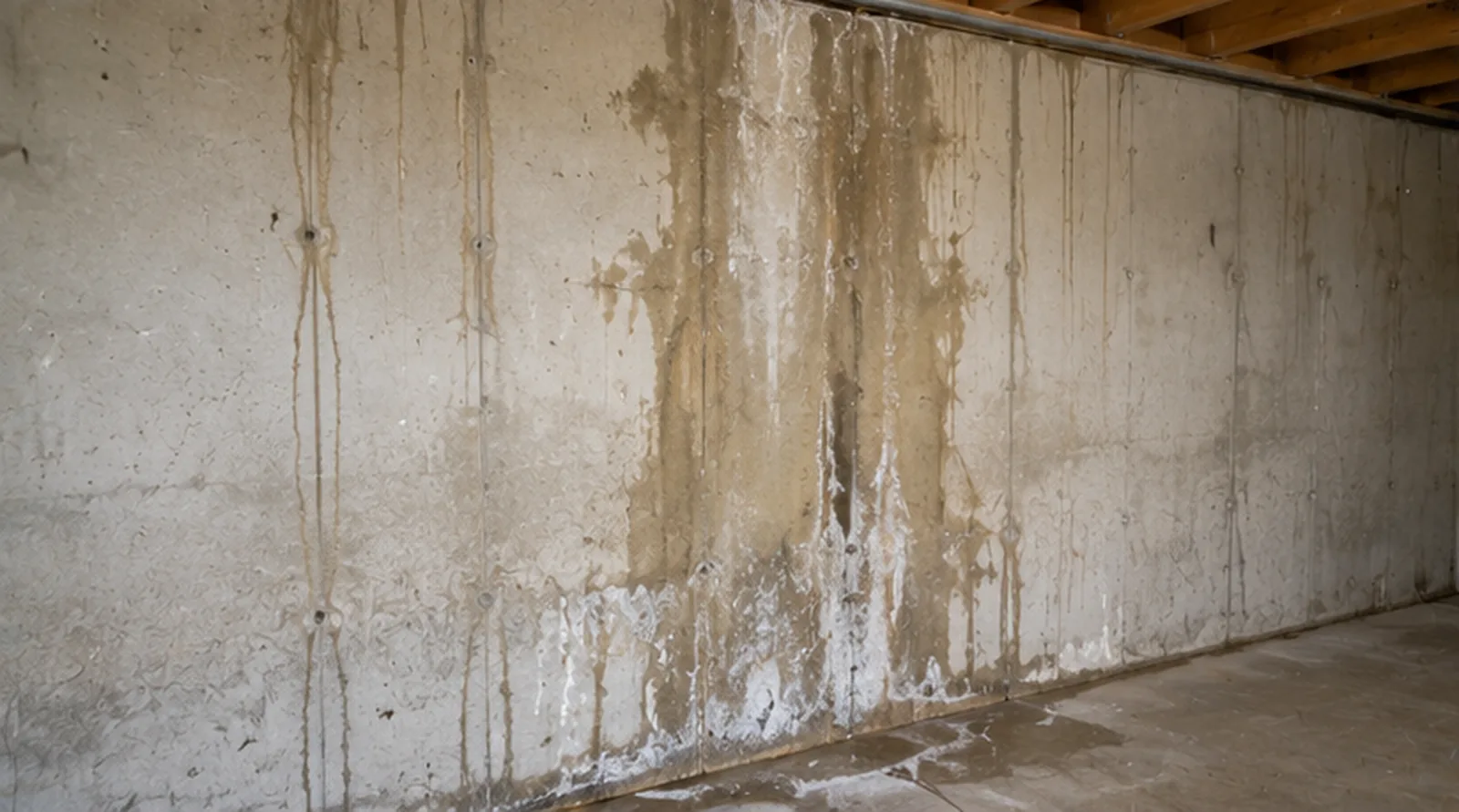 Basement wall water staining found during a home inspection