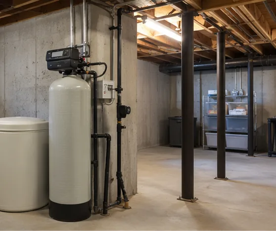Basement water softener tank checked during inspection