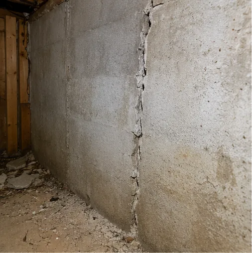 Bowing and horizontally cracked basement foundation wall