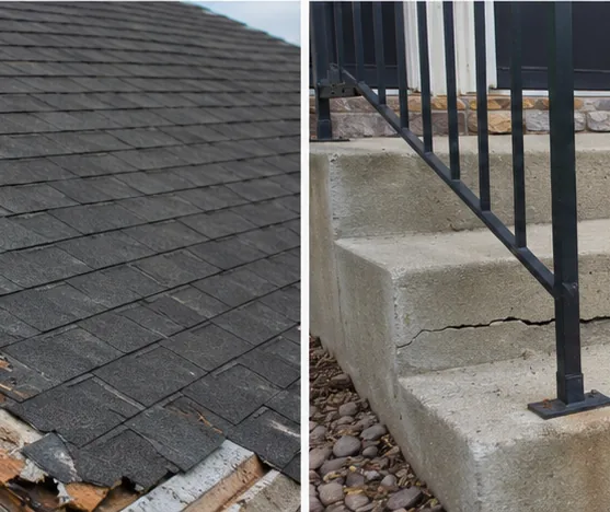 Cracked concrete entry steps with worn roof shingles found during a Stewart home inspection
