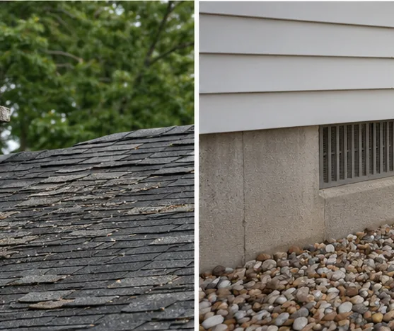Cracked roof shingles and foundation vent found on inspection