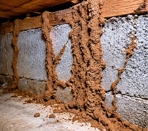 Efflorescence and moisture staining on crawlspace block wall