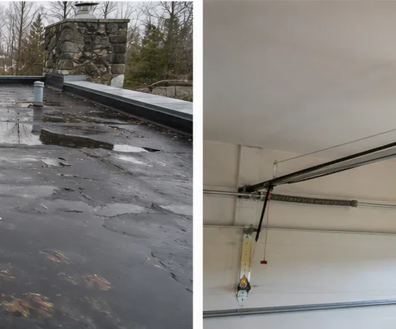 Deteriorated flat roof membrane and garage door opener