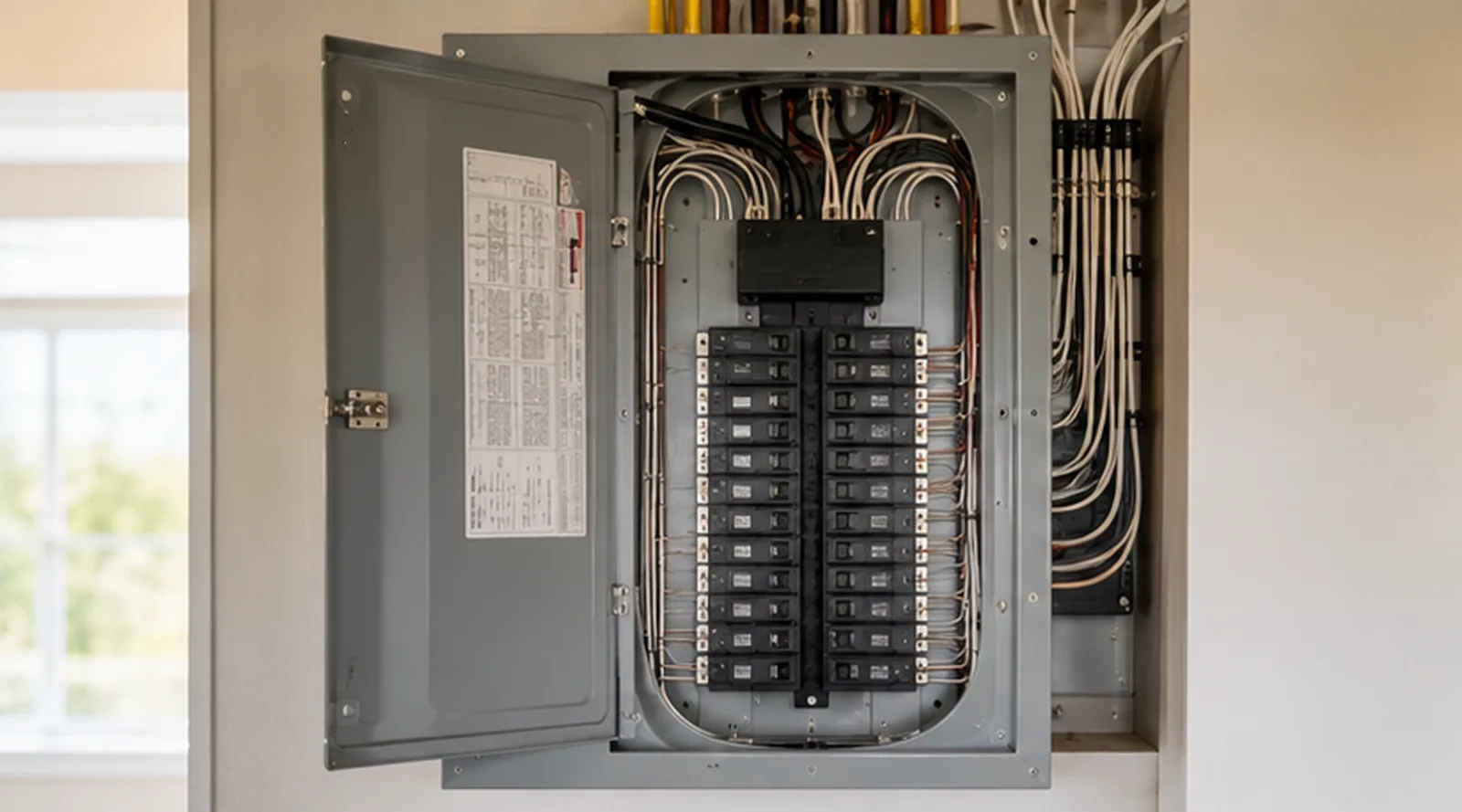 Electrical breaker panel inspected during a Hutchinson home inspection