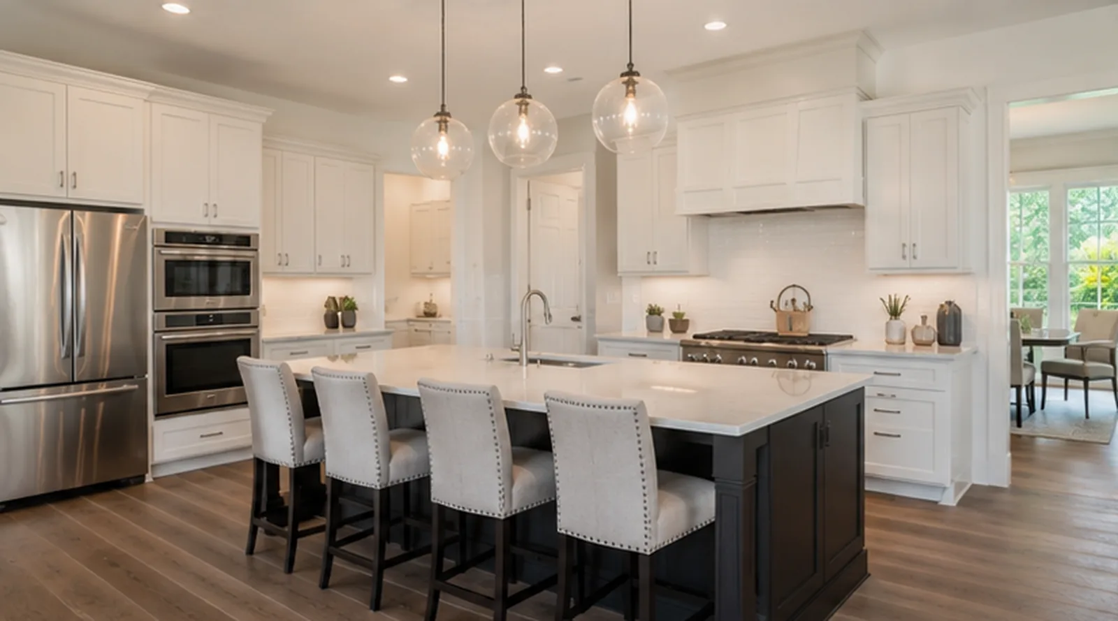 Modern kitchen with island in a Glencoe, MN home prepared for listing