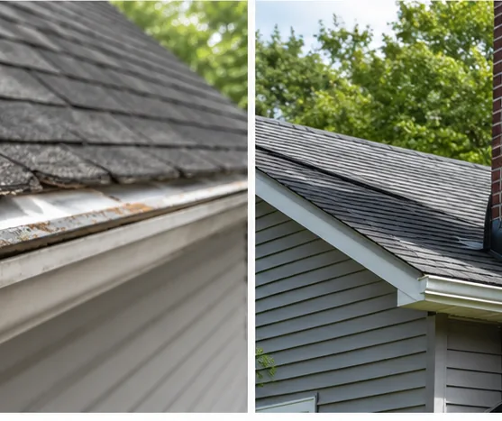 Asphalt roof shingles and gutter edge condition comparison