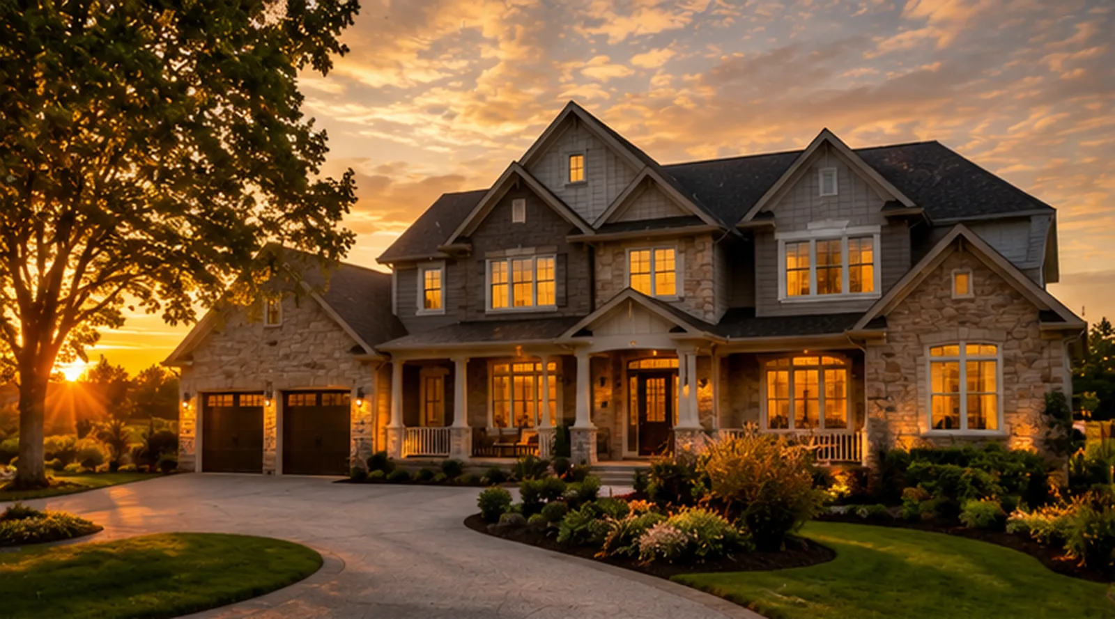 Stately Hutchinson, MN home in golden-hour light