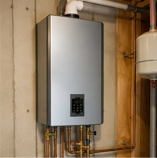 Wall-mounted tankless water heater inspected