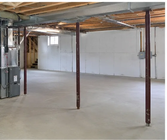 Unfinished basement with steel support columns