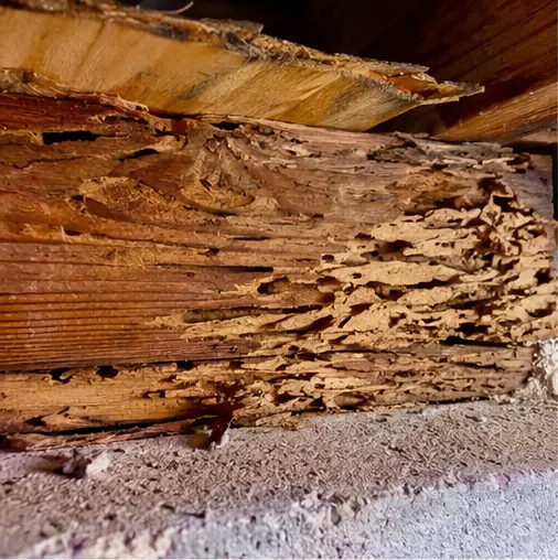 Wood rot and termite damage to structural floor framing found during a South Haven home inspection